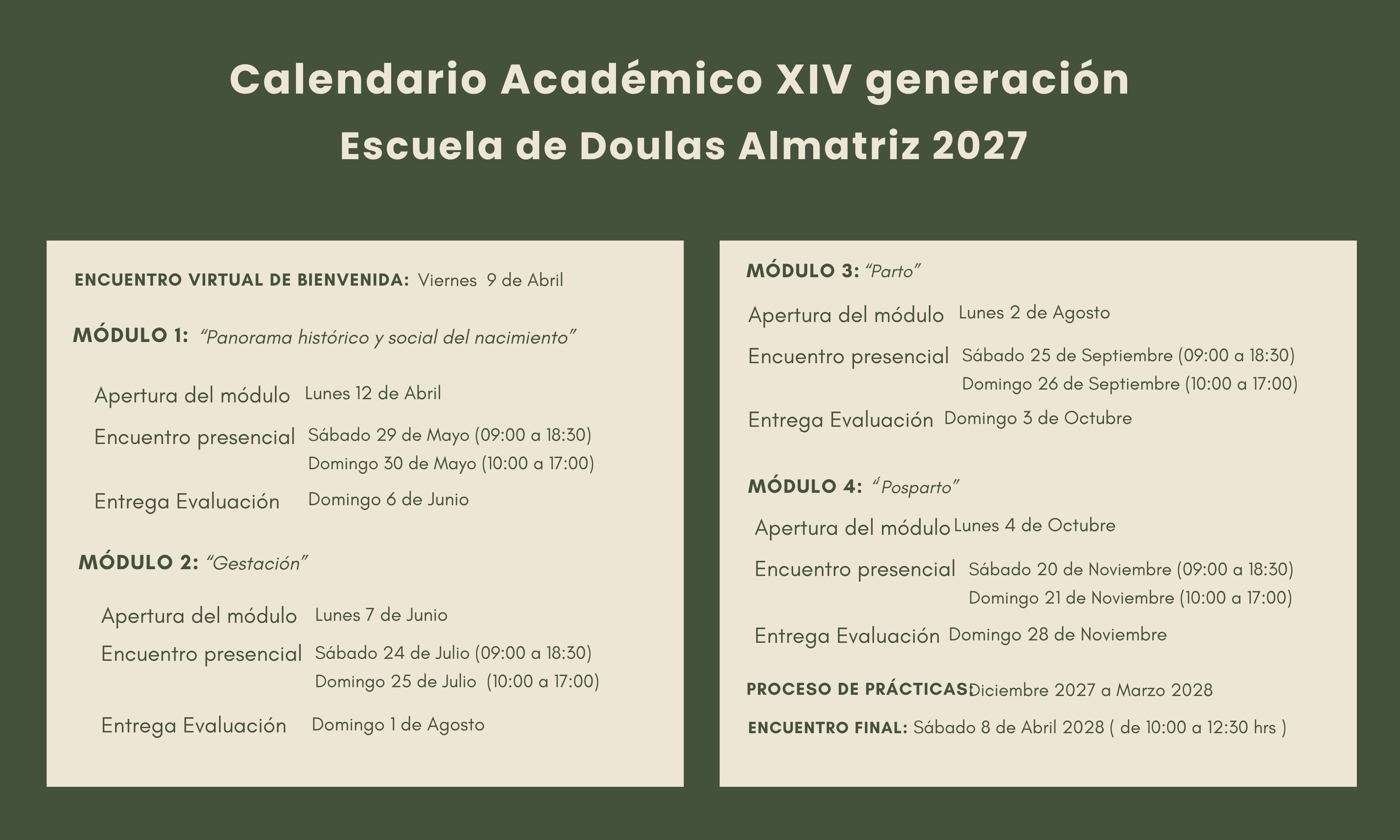 Calendario Académico XIV Generación 2027